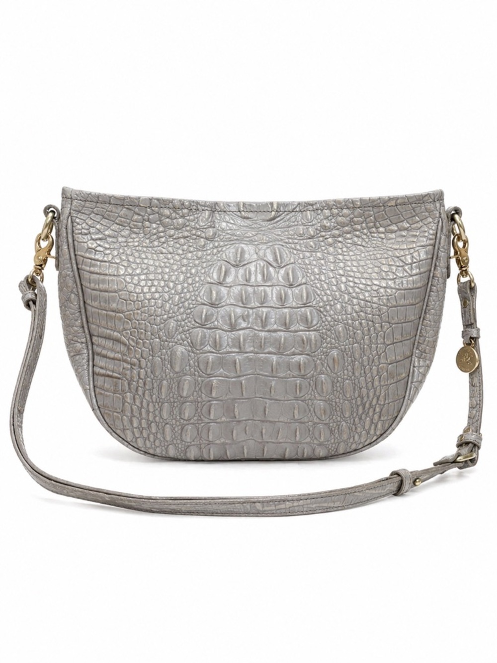 Brahmin Katie Crossbody Bag Iridescent Lavender Grey Croc Embossed Leather Med